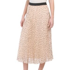 WD.NY Champagne Pleated Polka Dot Midi Skirt